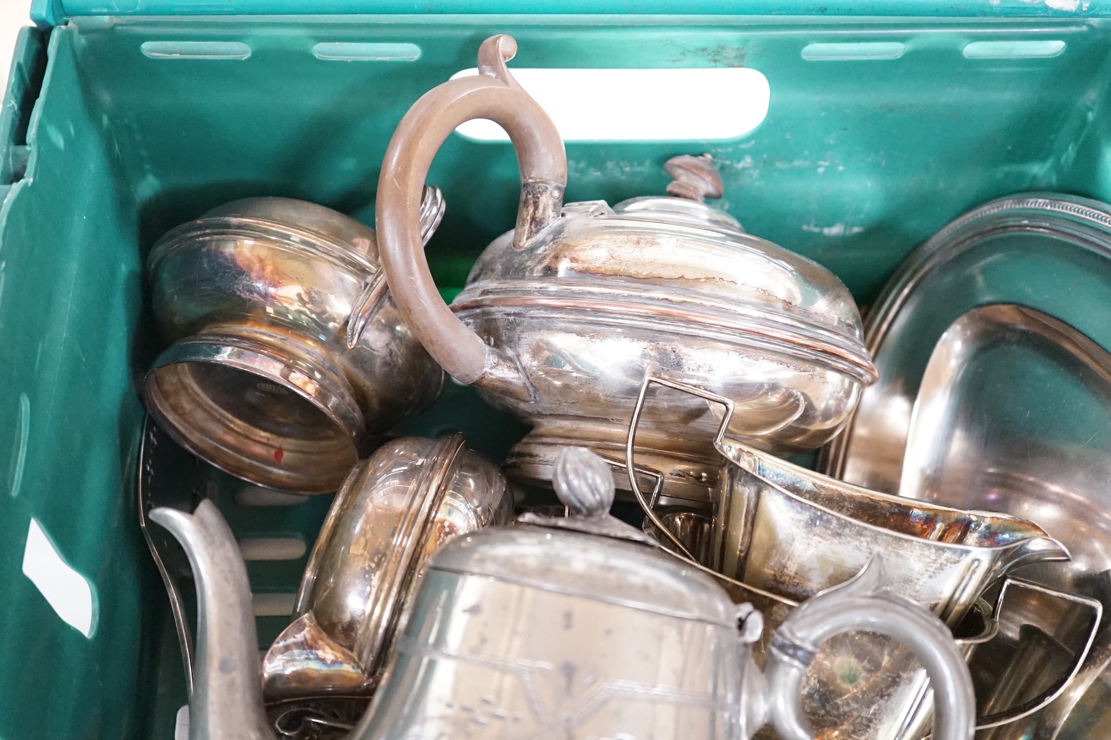 A Christofle plated fish dish and other various plated wares